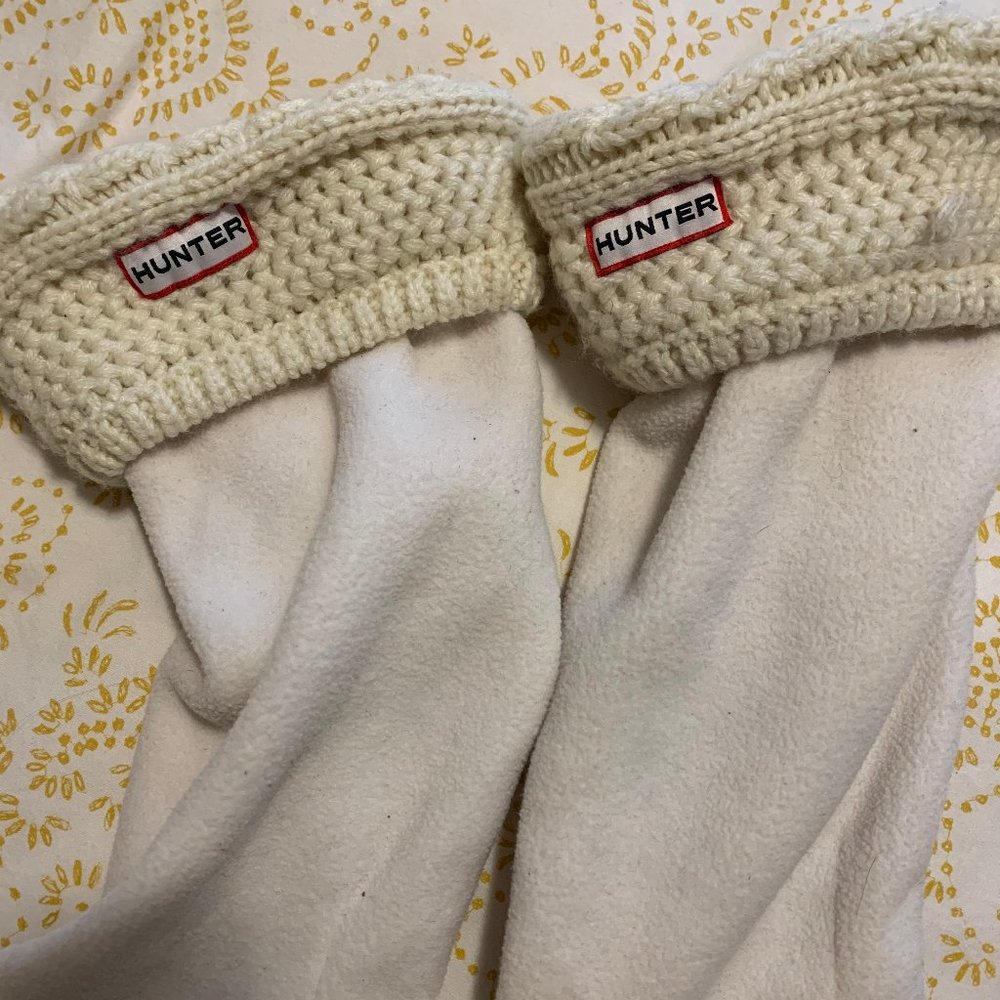 Hunter Boot Tall White Cable Socks